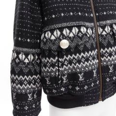 LOUIS VUITTON black LV logo intarsia argyle wool boxy aviator jacket FR34 XS