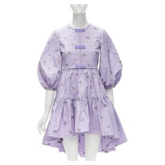 RED VALENTINO purple floral embroidery bow puff sleeve babydoll dress IT36 XS