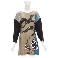 MARNI multicolour beige floral print back contrast dropped sleeve dress IT38 XS