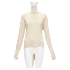 Pull OLD CELINE Phoebe Philo à manches découpées en laine et soie beige avec nœud cravate au dos, taille M