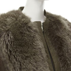 GIVENCHY Riccardo Tisci green leather sleeve fox fur anorak coat FR34 XS