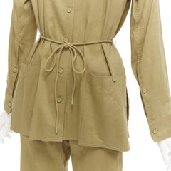 THEORY olive green linen blend tie belt relaxed jacket wide leg pants set US0 XS