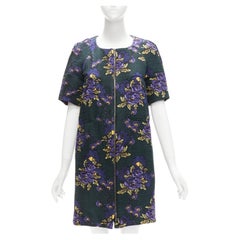 MARNI green purple wool silk cloque floral print zip coat dress IT38 XS