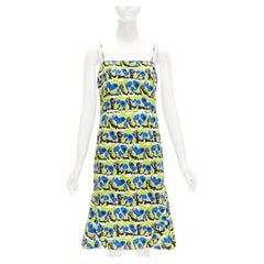 MARNI green blue geometric print cotton kick flared summer dress IT42 M