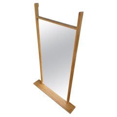 Mid Century Danish Modern Oak Vanity Wall Mirror with Shelf