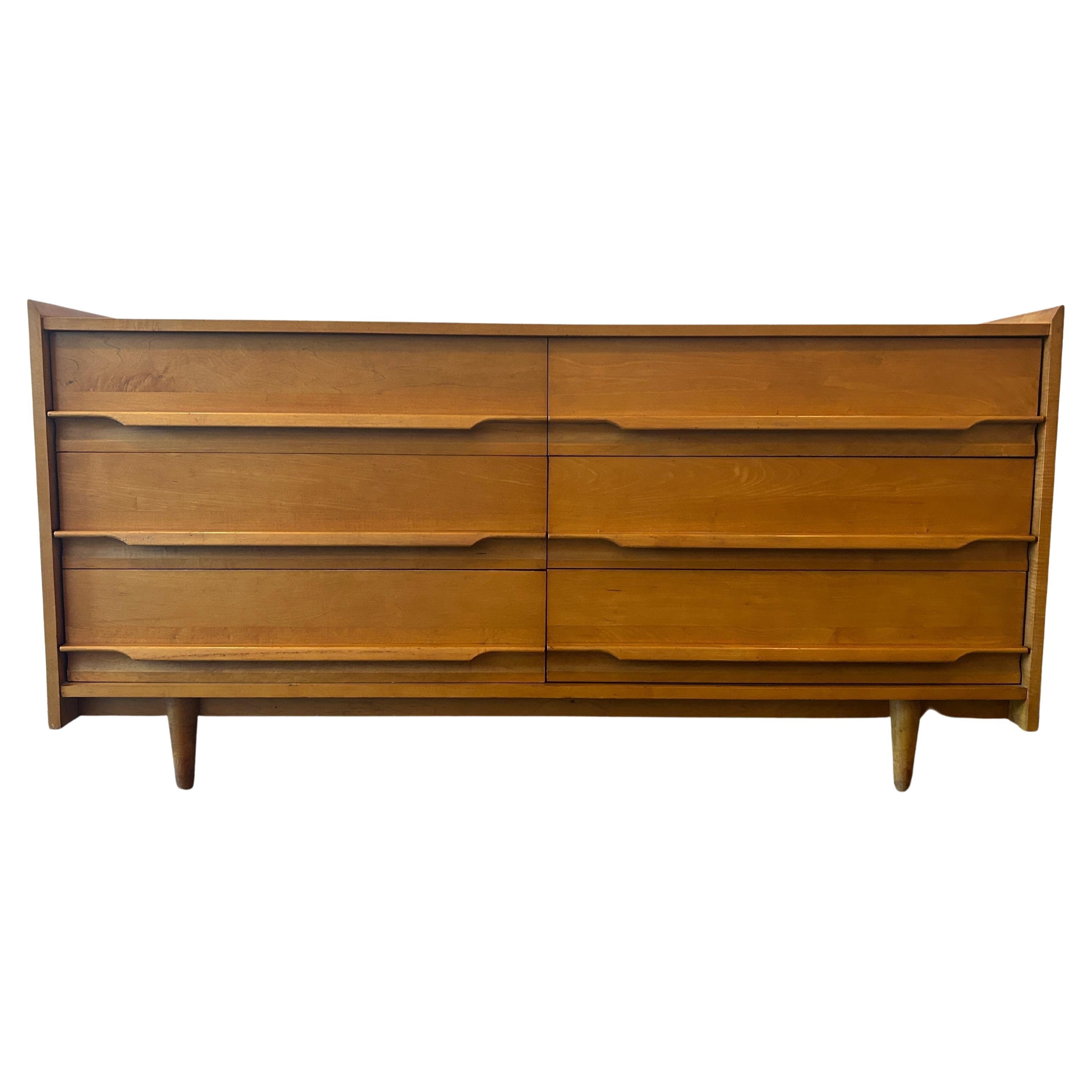 Credenza a 6 cassetti in acero americano, unica nel suo genere, della metà del secolo scorso, di Crawford