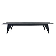 Mid-Century Modern Black Solid Wood Bench with split tapered legs