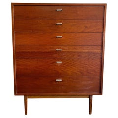 Mid century Modern 6 Drawer Tall Walnut Dresser with Aluminum Finger Pulls