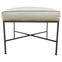 (1) Midcentury Tan leather Paul McCobb Calvin Brass X Base stool