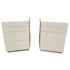 Pair of Mid Century Gloss taupe Lacquer angled Nightstands 4 Drawer