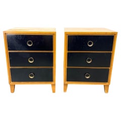 Pair of Mid-Century Modern Design Maple black Lacquer 3 drawer Nightstands