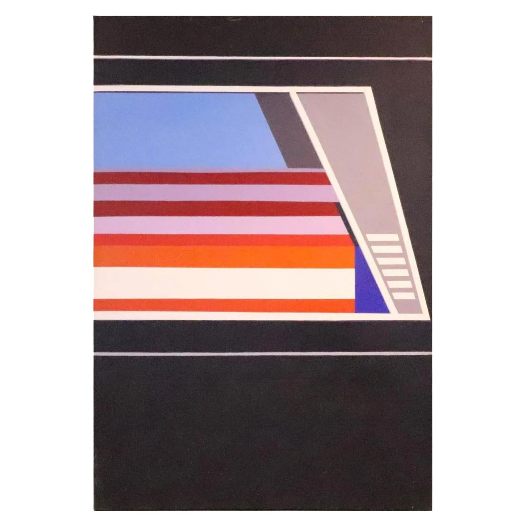 Mid-Century Modern Large Abstract Geometric Artwork Oil Painting on Canvas Art