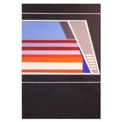 Mid-Century Modern Large Abstract Geometric Artwork Oil Painting on Canvas Art