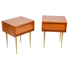 Pair Mid century danish modern teak nightstands with brass legs