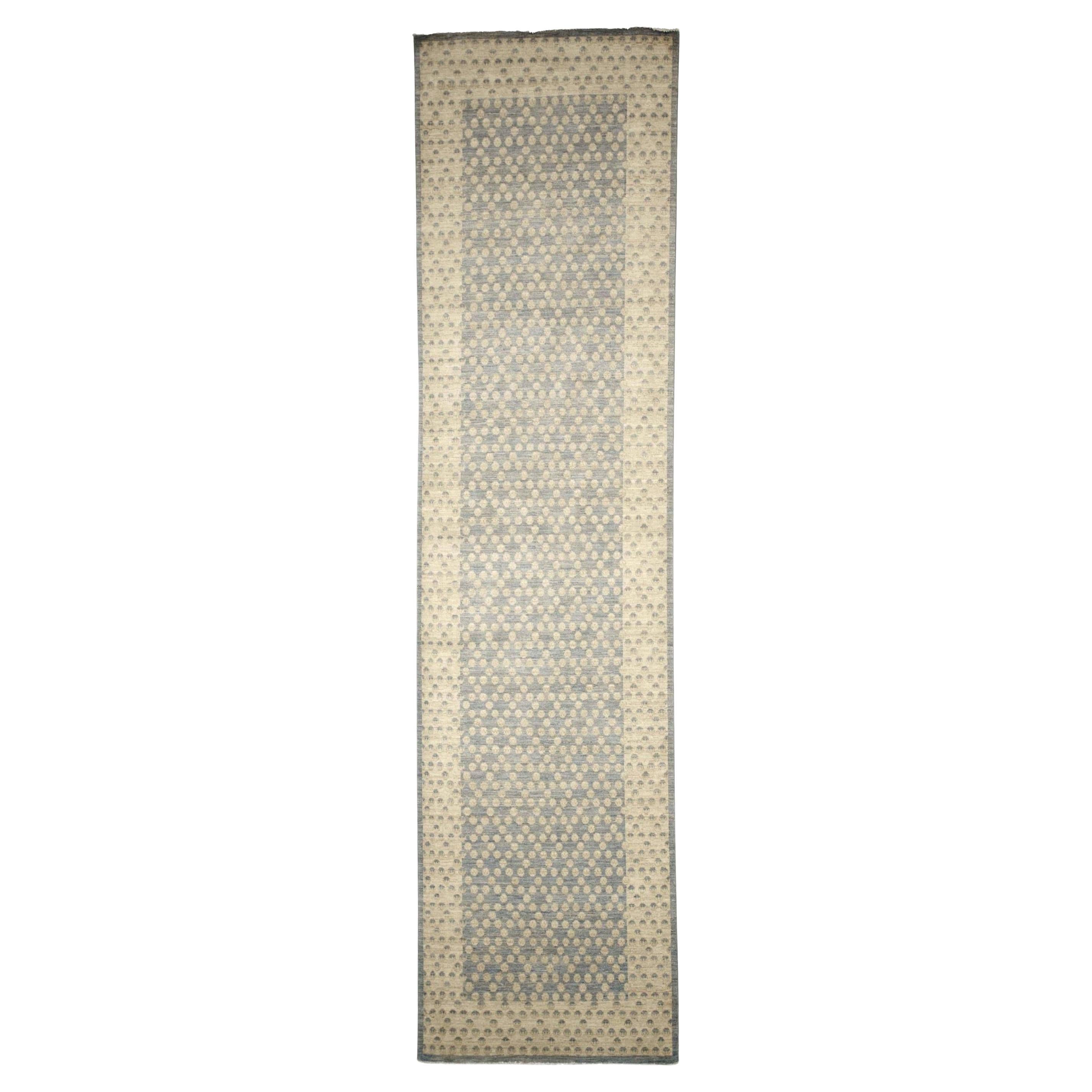 Afghanistan Oushak Runner Rug - Wool Blue Ivory Design - 88043 For Sale