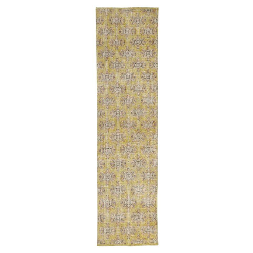 Turkey Anatoly Runner Rug - Wool Ivory Yellow Design - 93265 For Sale