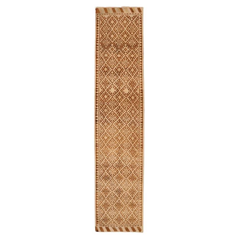 Turkey Anatoly Runner Rug - Wool Brown Ivory Design - 93342