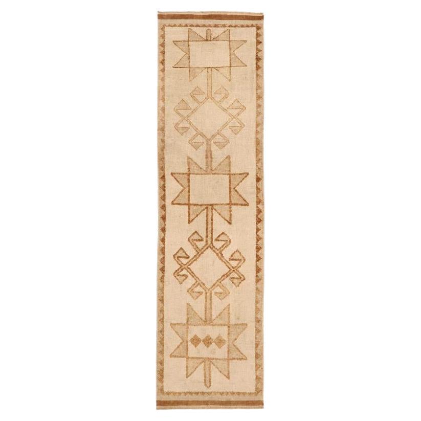 Turkey Anatoly Runner Rug - Wool Brown Ivory Design - 93373