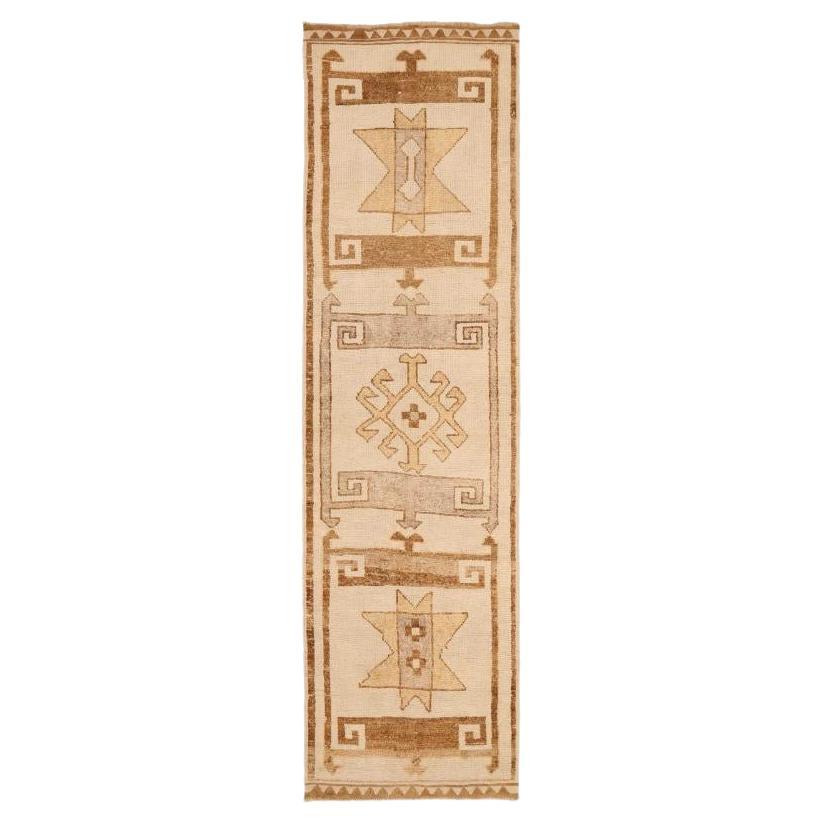 Turkey Anatoly Runner Rug - Wool Brown Ivory Design - 93375