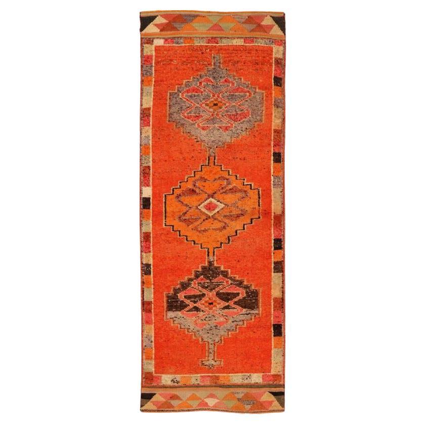 Tapis de course Anatoly d'Afghanistan, motif en laine orange rouge 93457 en vente