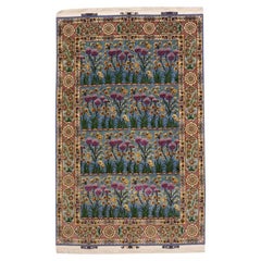 Persian Tabriz Area Rugs - Wool and Silk Blue Ivory Purpel - 98035