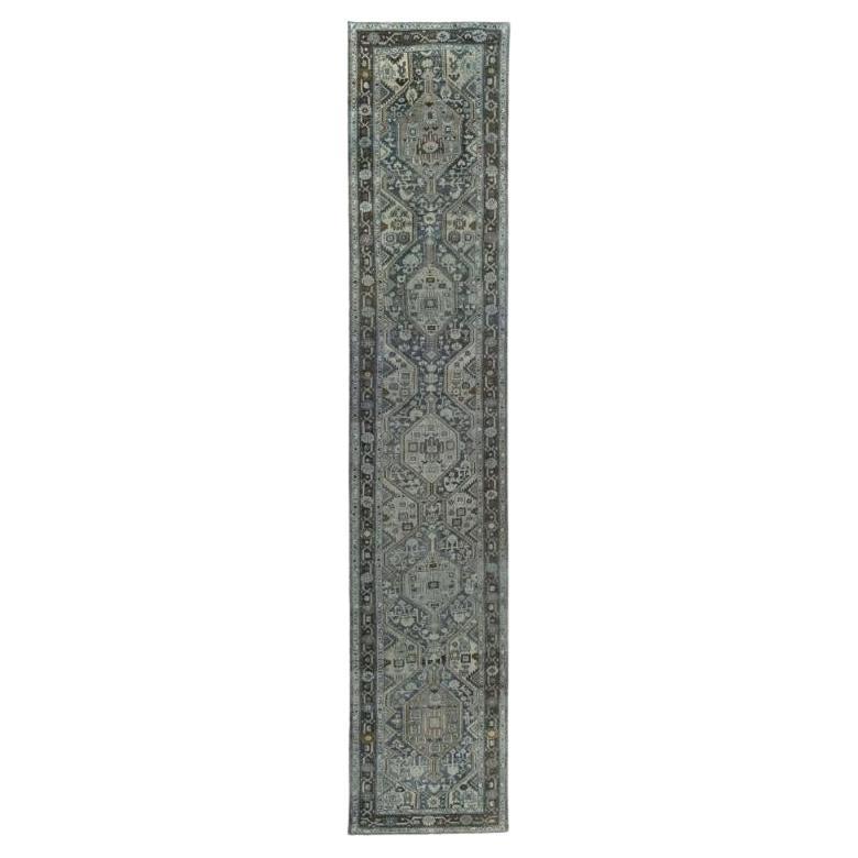 Tapis de course Persan Malayer - Laine Bleu Brown Ivory Design - 97542