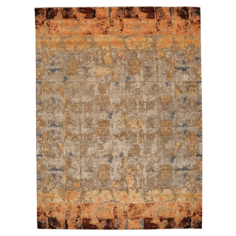 Indien Modern Area Rugs - Seide Brown Elfenbein Orange Taupe Gelb - 96615 im Angebot