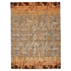 India Modern Area Rugs - Silk Brown Ivory Orange Taupe Yellow - 96615