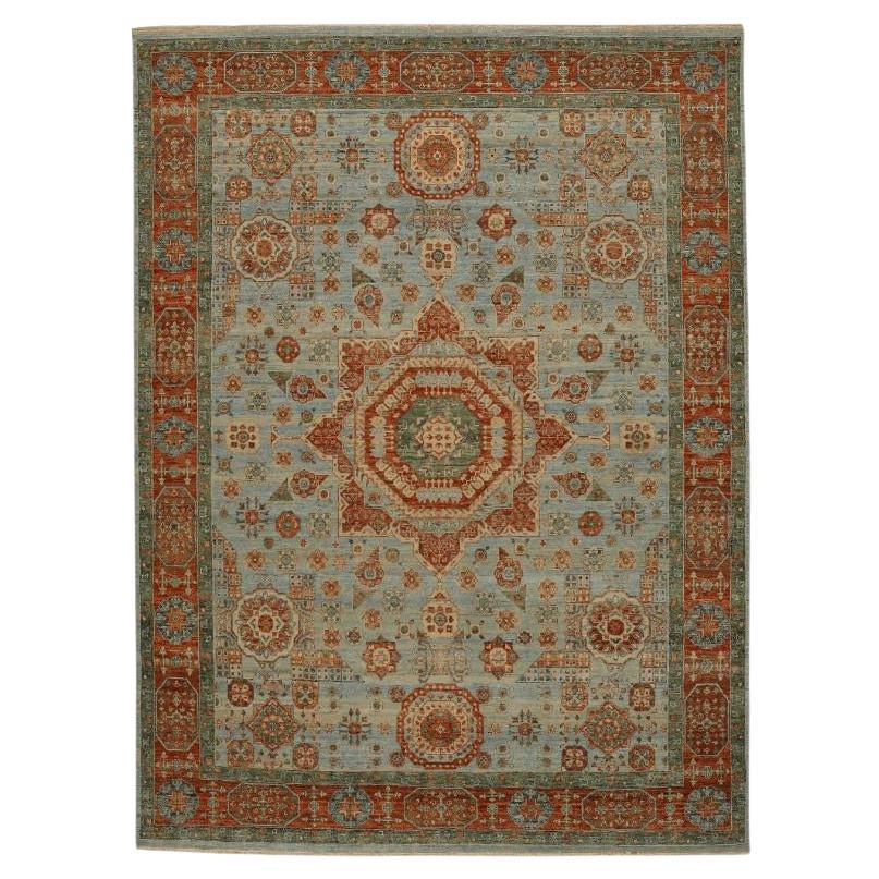 Tappeti India Mamluke - Lana Avorio Azzurro Rosso Design - 96616