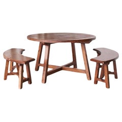 Scandinavian Cabinetmaker Rustic Set of Table and Benches in Solid Pine 1940s