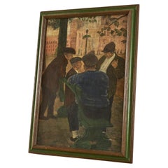 G. van Rampelberg 'Gewichtige Bespreking' Oil on Panel, Belgium, 1920s