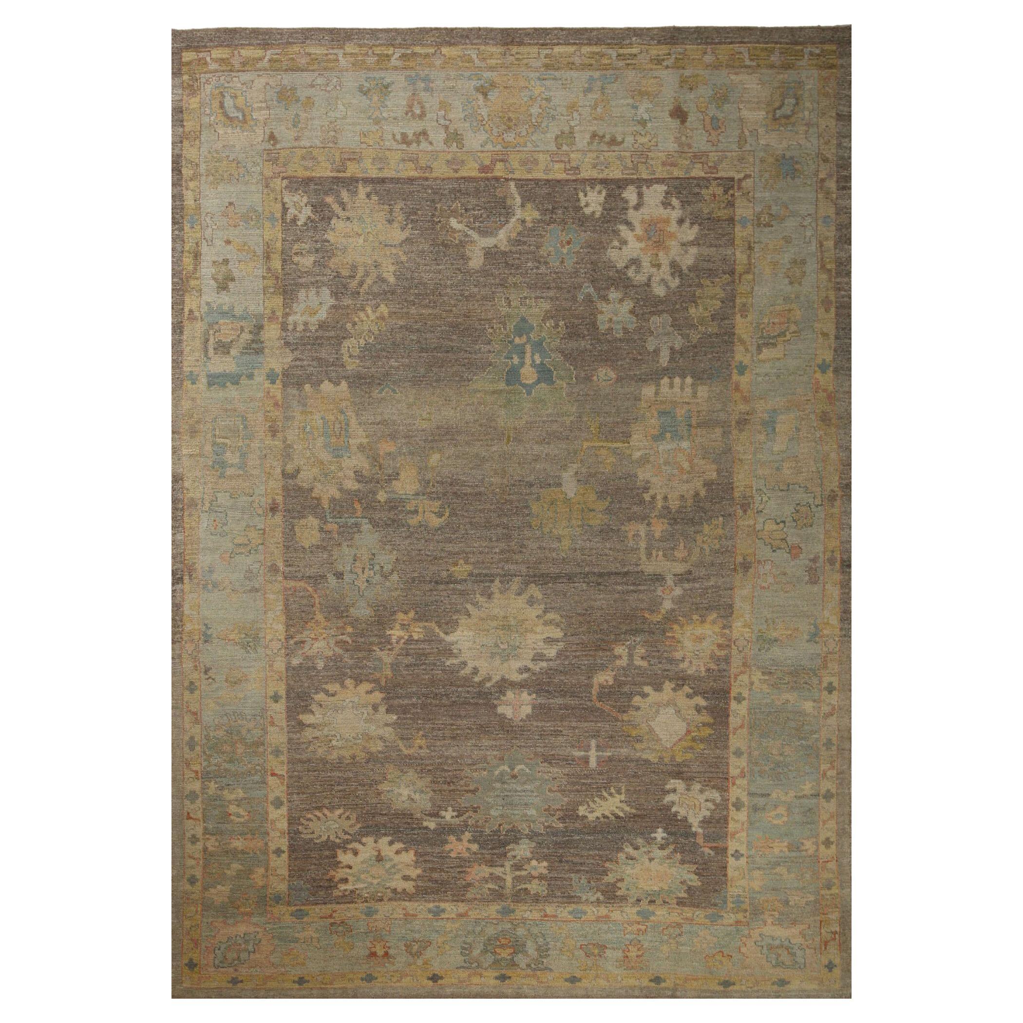Turkey Oushak Area Rugs - Wool Brown Terracotta Design - 96114 For Sale