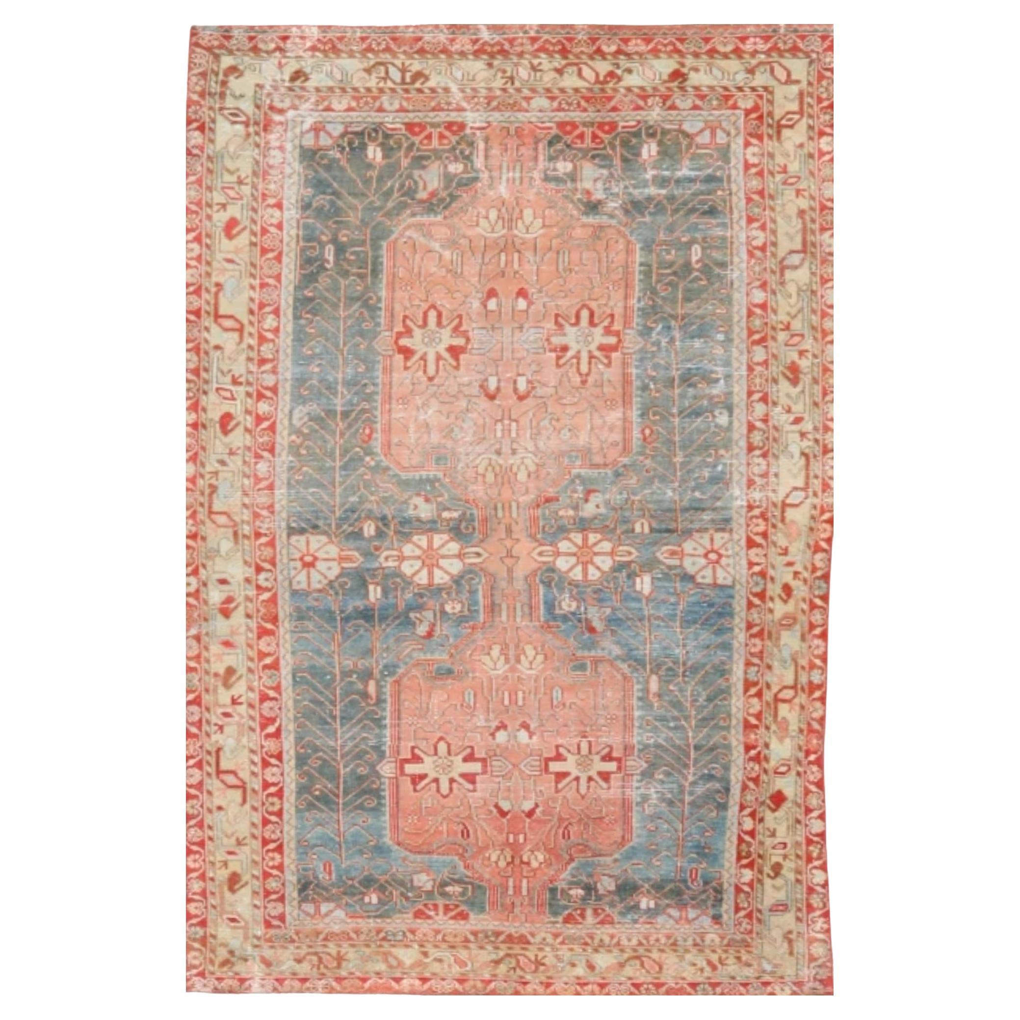 Persischer Shiraz-Teppich Circa 1880 - Wolle Blau Rosa Rot Design - 99566 im Angebot