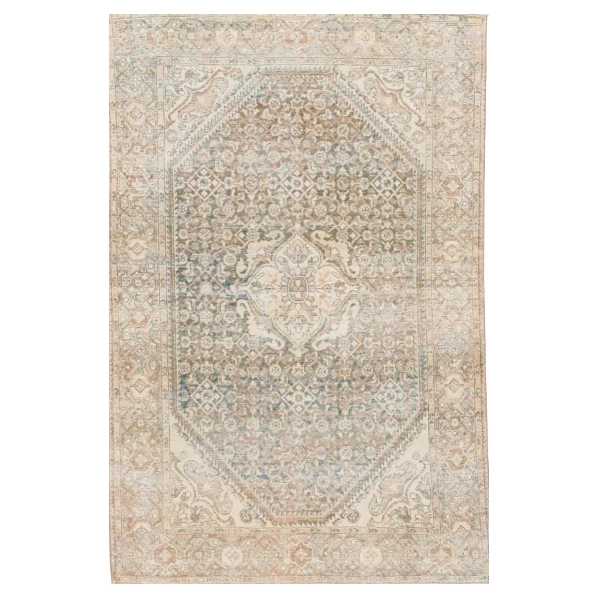 Persian Mahal Small Rug Circa 1880 - Wool Brown Ivory Taupe Design - 99567