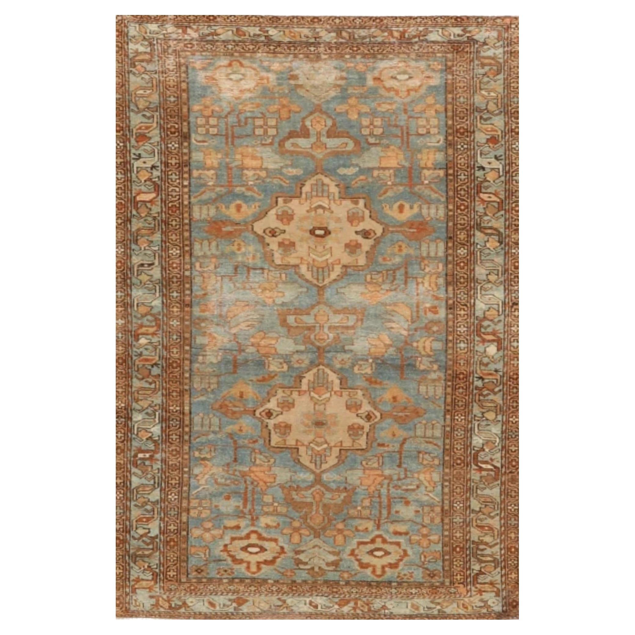 Persischer Malayer Kleiner Teppich Circa 1880 - Wolle Blau Elfenbein Rot Design - 99569 im Angebot