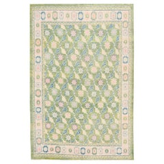 Turkey Oushak Area Rugs Circa 1990 - Wool Blue Green Ivory Pink Design - 99570