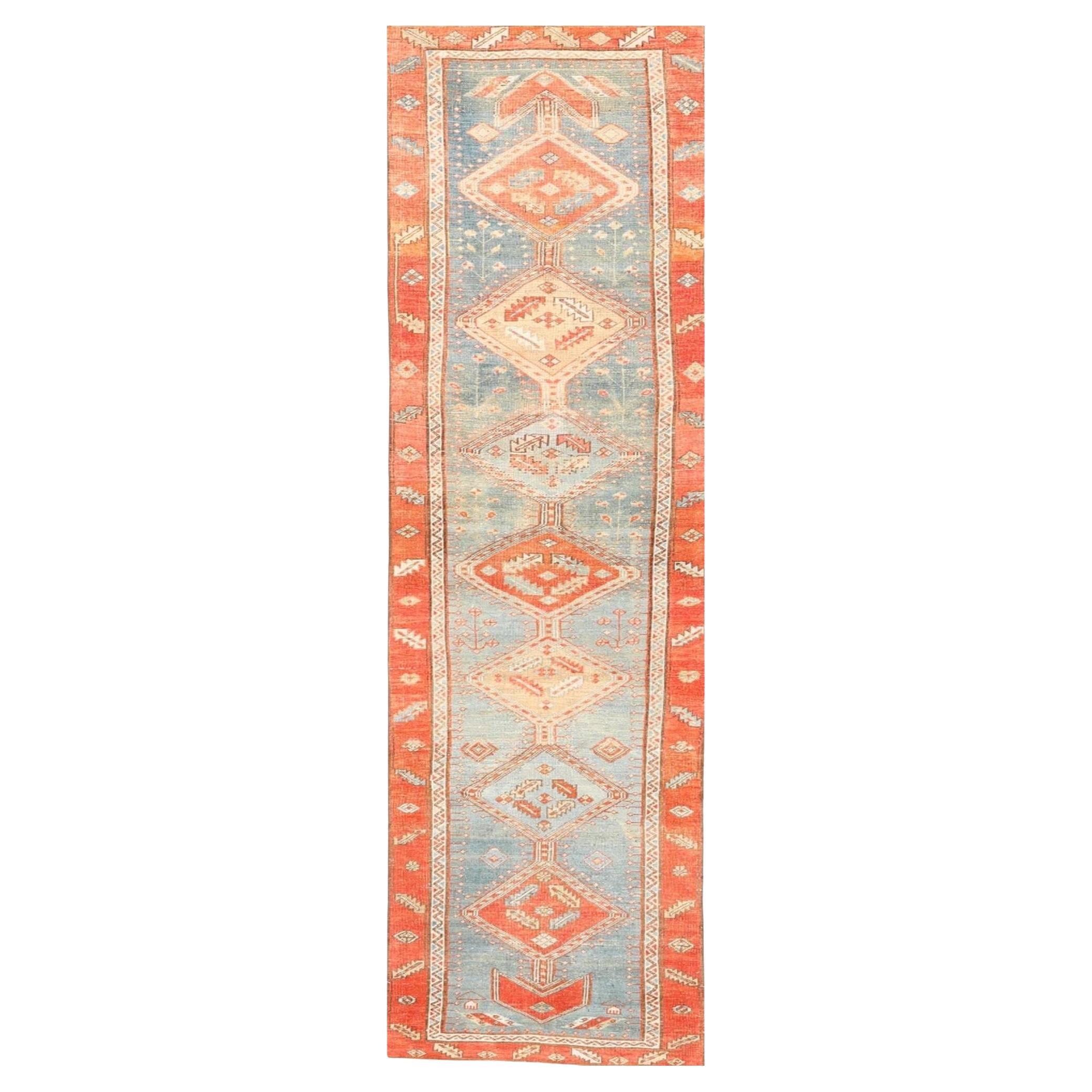 Persischer Serapi-Läufer Circa 1880 - Wolle Blau Elfenbein Rot Design - 99559 im Angebot
