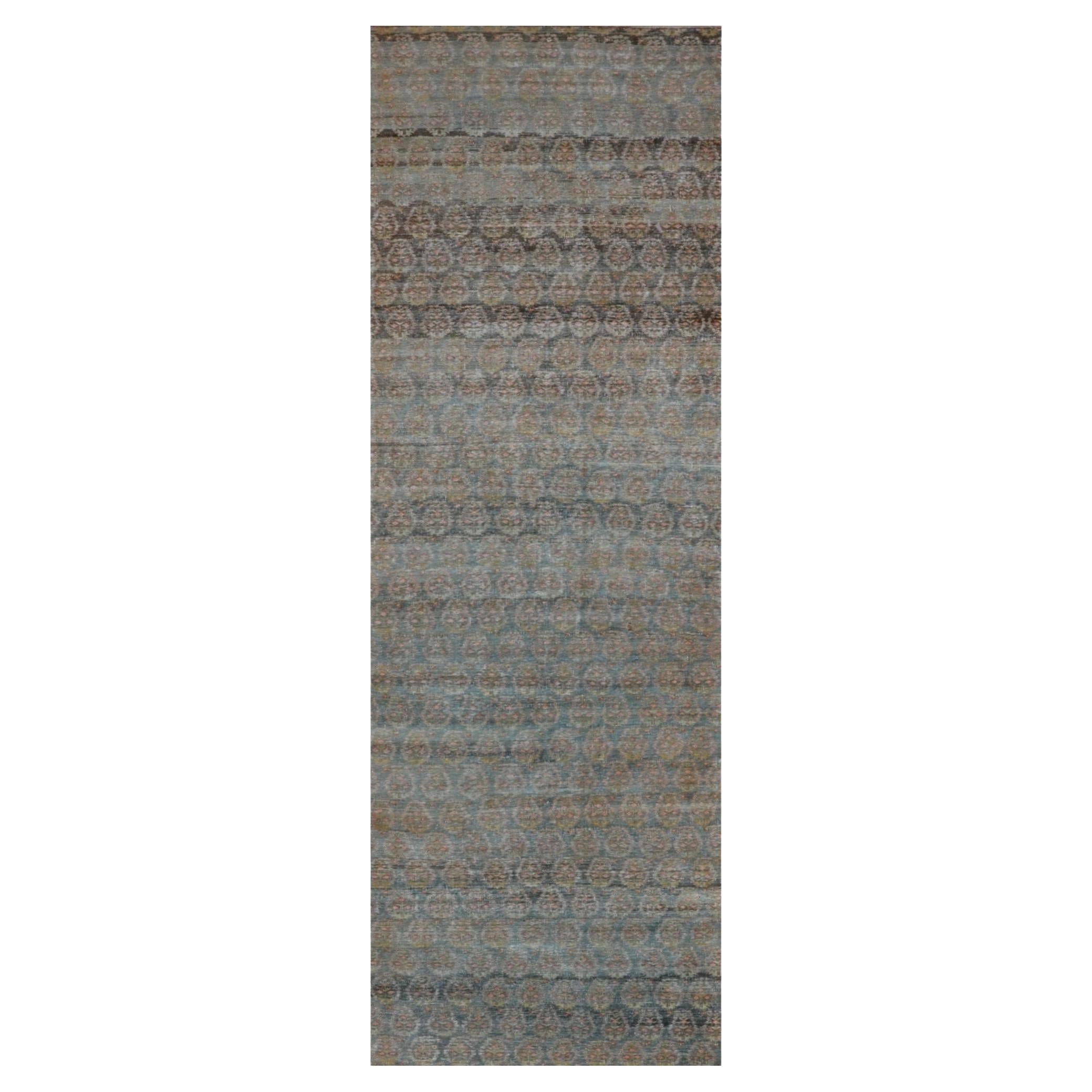 Persischer Malayer-Läufer Circa 1880 - Wolle Blau Grün Elfenbein Rot Design - 99560 im Angebot
