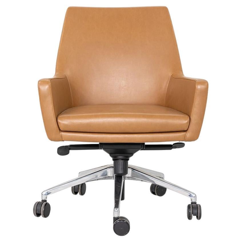 2016 Bernhardt Designs Cardan Desk Chair in Tan Leather with Pneumatic Base