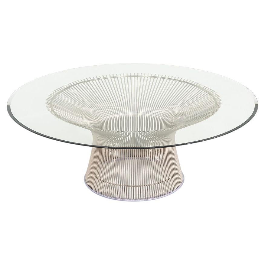 2018 Warren Platner for Knoll Coffee Table with 42" Glass Top and Nickel Base For Sale