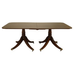 English Regency Mahogany Dining Table, Twin Pedestal, Brass Caps, UK