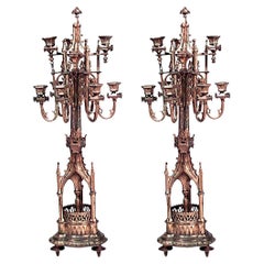 19th Century English Gothic Revival Gilt Bronze Candelabras, Pair