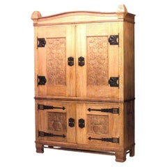Swedish Oak Cabinet by Carl Westman, Floral Carving, 1915