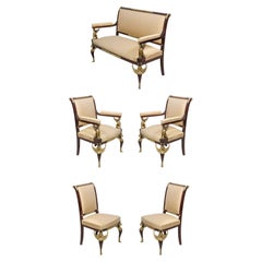 Ensemble de salon français de style Empire du XIXe siècle, composé de 7 pièces, en acajou et bronze doré