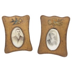 Pair of American Victorian Tan Leather Picture Frames