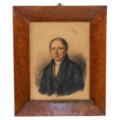 Englisches viktorianisches Aquarellporträt, in einem Rahmen aus Ahornholz, 19. Jahrhundert