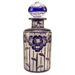 Botella de Perfume Floral de Vidrio Esmerilado Art Decó Francés
