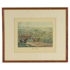 19th Century Colored Foxhunting Engraving in Oak Frame
