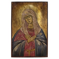 Greek Wood Painted "Mother of God Umilenie"