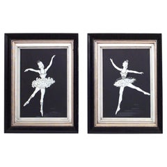 Pair of Art Moderne Ballerina Prints, Gold Framed, Mid-20th Century